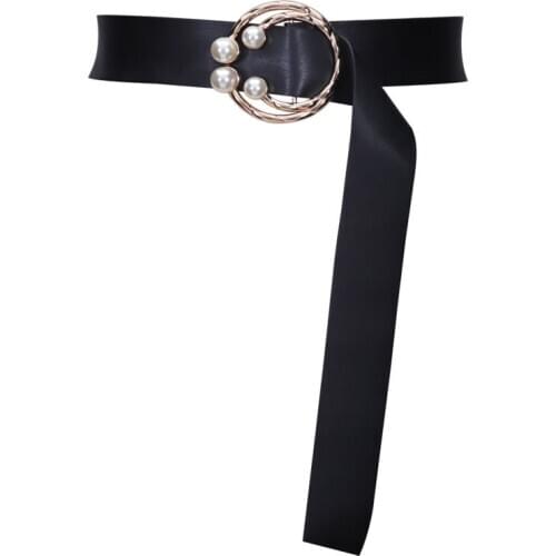 Women belts HOT soft faux leather long wide waistbands for dress coat gold circle pearl big buckle knot cummerbunds girl gifts