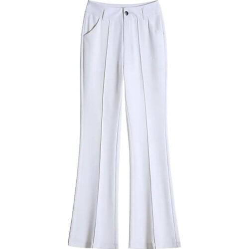 Female High-Waisted Thin Drape Casual Pant Fashion Wide-Leg Stretch Trouser 2021 Women New Spring Summer White Micro Trouser 127