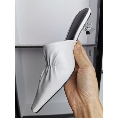 Koovan Womens New Slipper 2020 New Trend Spring Summer Outer Wear Muller Shoes Folds Crystal Surest Pointed Slippers For Women