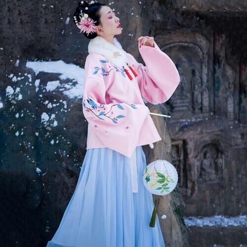 Hanfu Winter Coat Padded Vest Chinese Traditional Folk Dance Costume Women Qing Dynasty Oriental Clothing Stage Show Wear DN6373