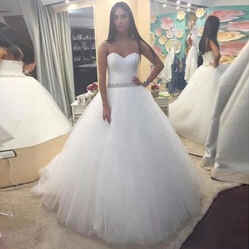 Angelsbridep Sweetheart Tulle Ball Gown Wedding Dress 2021 Pleat Vestidos De Novia Waist Crystals Bridal Gown Formal Bride Dress