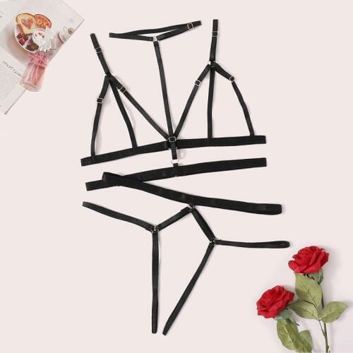 Women Lingerie Corset Bandage Hollow Underwire Racy 2019 Sexy Lingerie Women Erotic Porno Babydoll Open Bra PantUnderwear