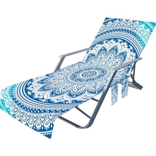 Portable Beach Chair Towel Long Strap Beach Bed Chair Towel Cover With Pocket For Summer Outdoor Garden Pool Sun Lounger Cover