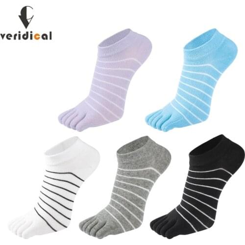1 Pair Pure Cotton Five Finger Ankle Socks Woman Girl Striped Solid Fashion Cute Harajuku No Show Socks With Toes Hot Sell