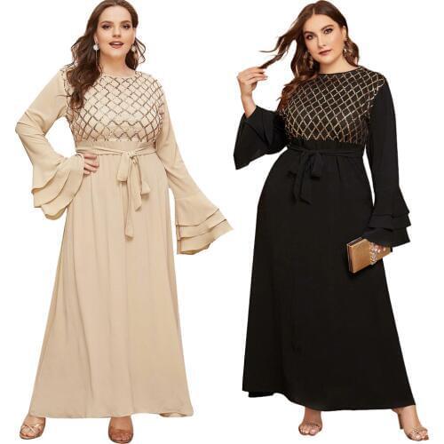 2020 Ramadan Muslim Women Sequins Long Sleeve Maxi Dress Abaya Robe Kaftan Fashion Islamic Caftan Party Arab Gown Dubai Clothing