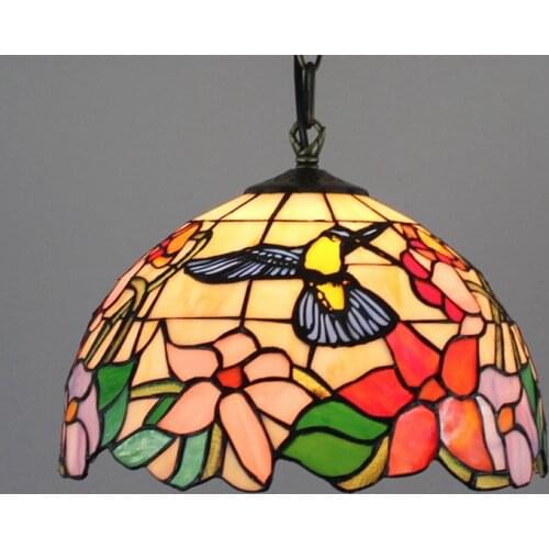 American Pastoral Creative Tiffany Colorful Glass Restaurant Chandelier European Retro Bird Lamp 30cm Glass Lamp