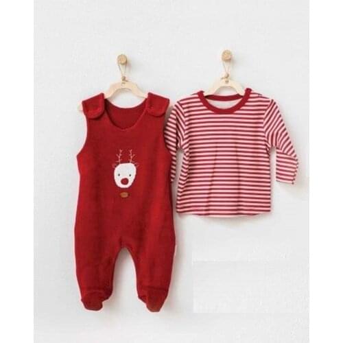 Andywawa AC21262 New Year Boys Velvet Baby Rompers Set Burgundy