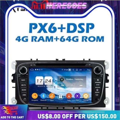 PX6 DSP IPS Android 10.0 4GB + 64G Car DVD Player GPS map Radio wifi Bluetooth 5.0 For Ford Mondeo Tourneo Transit S-max Focus