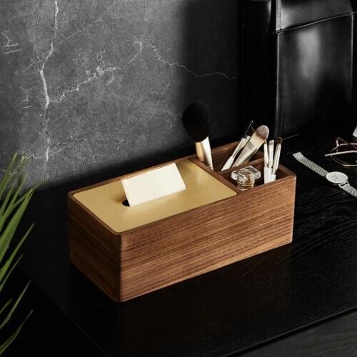 Classical art walnut wooden tissue box Pastroal wood Remote control phone cosmetics organize storage