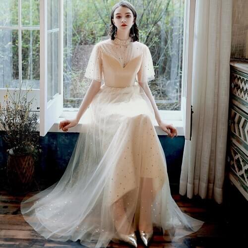 Sparkle Evening Dresses Long Sequined High Neck Short Sleeve Elegant Formal Party Gowns Vestidos Largos Fiesta 2020