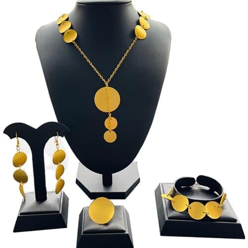 Dubai fashion Women gold color Jewelry Set Necklace and Earrings ring bracelet Ethiopian Wedding Jewelry Sets Gold Turkish gift