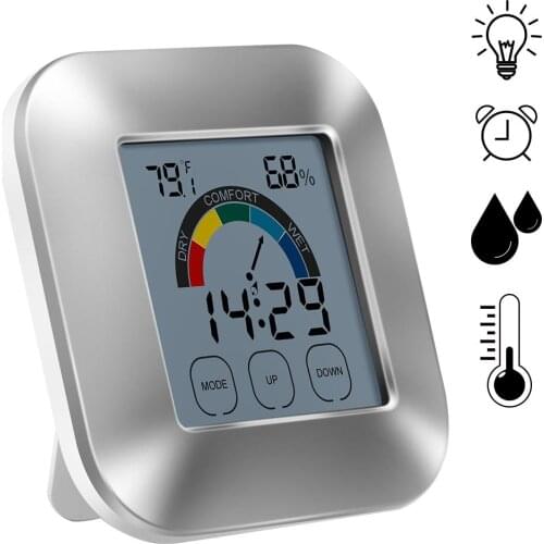 Thermometer Hygrometer Electronic Touch Type Weather Clock Indoor Outdoor Garden Comfort Indicator Thermometer No Batteries