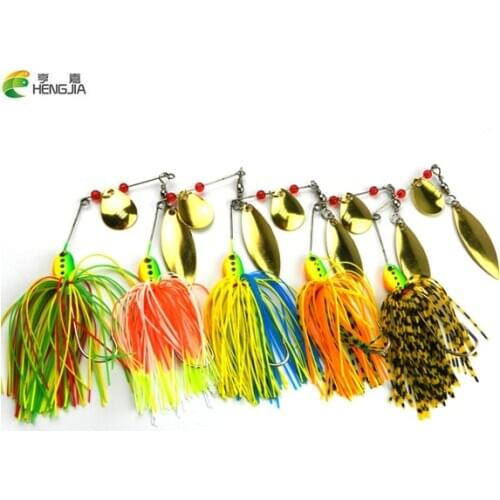 HENGJIA 5pcs/lot 16.3g Spinnerbait Bass Fishing Lure Blade Skirt Metal Spoon Spinner Bait Rig Pike Carp Fishing Tackle