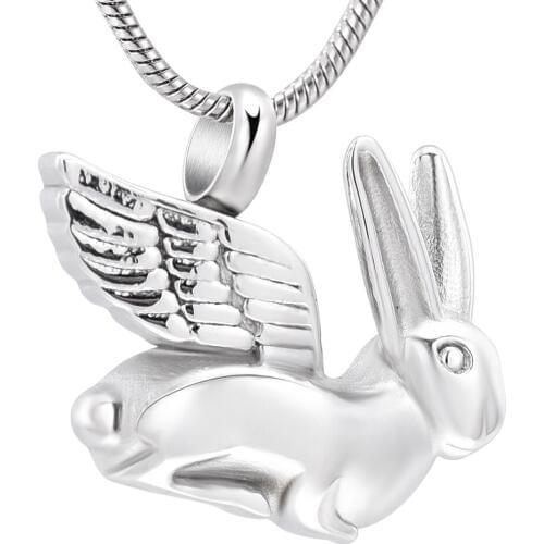 IJD10032 Stainless Steel Rabbit With Angel Wings Cremation Pendant Keepsake Necklace Ashes Holder Urn Funeral Memorial Jewelry