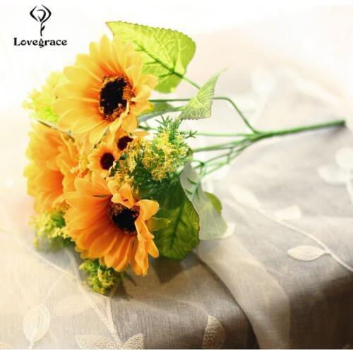 Summer Artificial Sunflowers Flowers Silk Bundle Home Decoration DIY Small Craft Fake Flowers Wedding Table Decor Faux Flowers