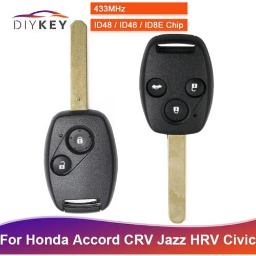 DIYKEY 2 / 3 Button 433MHz ID48 / ID46 / ID8E Chip Remote Key for Honda Accord CRV Jazz HRV Civic Stream HRV 2003 2004 2005 2006