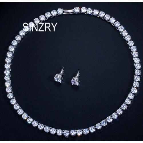SINZRY Classic Cut Cubic Zirconia round brilliant Bridal Chokers Necklace Jewelry Set for Women statement Wedding jewelry