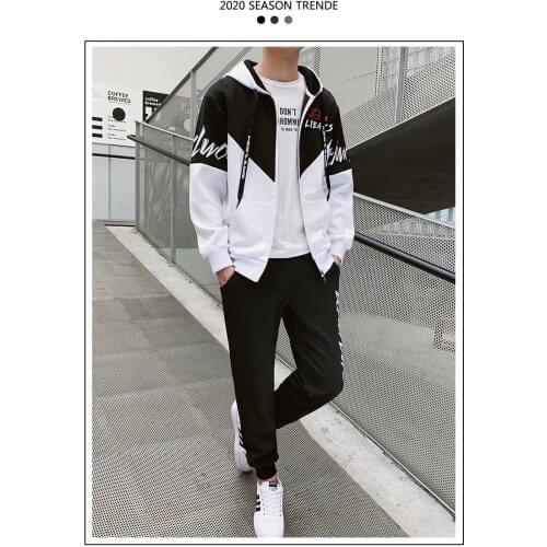 New Spring Autumn MensSportswear 2-PieceSet Splicing Zipper Jacket + Trousers SportsSuit MenLetter PrintedHooded Sportswear