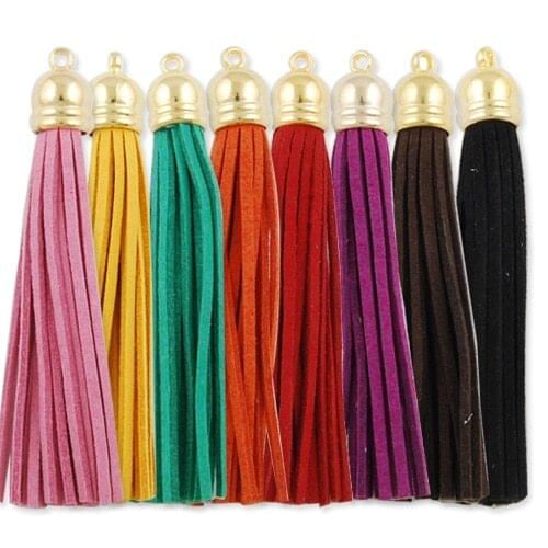 50pcs mix colors leather tassel,tassels for jewelry making,gold plated caps,handmade long tassels,8.5cm length-D1305