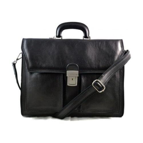 Leather briefcase business bag conference bag satchel black