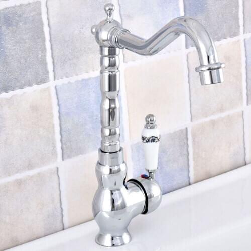 Bathroom Faucet Polished Chrome Basin Faucet Deck Mounted Single Creamic Handle Single Hole Hot And Cold Water Tap Nsf652