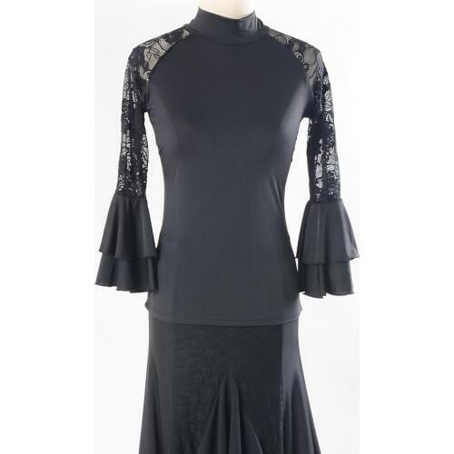 Latin dance lace sleeveless turtleneck blouse lace sleeve lotus cuff blouse top T16041