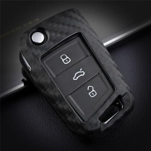 KUKAKEY Car Key Case Cover For Skoda Octavia Kodiaq Karoq A5 A7 Rapid Yeti Fabia Carbon Fiber Key Bag Holder Fob Shell Keychain