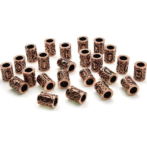 24pcs Metal Spacer Viking Rune Bead Large Hole 6mm Futhark Hair Beards Beads for DIY Jewelry Making Charm Bracelet Accessories