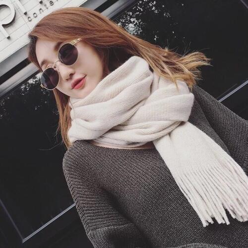 Mingjiebihuo New Fashion Korean Spring Autumn Winter long wool scarf pure color Knitting thickened warm men and women