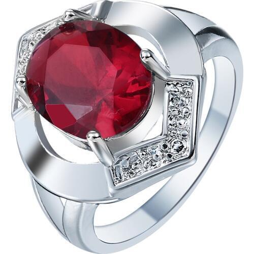 Fashion Retro Jewelry Palace Pigeon Red & Blue Crystal Zircon Ring Silver color Jewlery Oval Shape Simple For Women Wedding