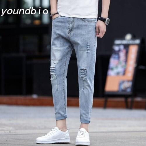 Spring and Summer Mens Ripped Jeans Long Pencil Pants Men Fashion Jeans Male Hip-Hop Trousers Clothes Clothing 3016
