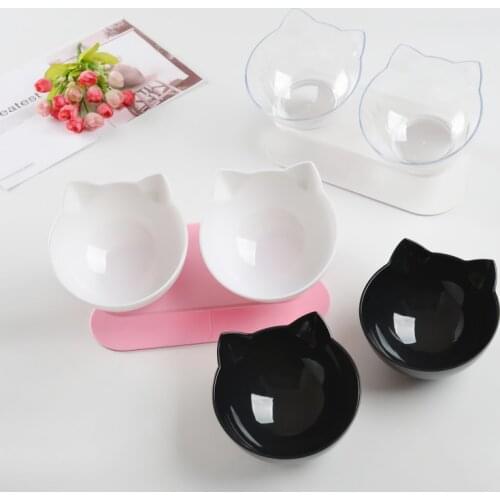 Non slip Double Cat Bowl with Raised Stand Pet Food Cat feeder Protect Cervical Vertebra cat food bowl for dogs Pet Products