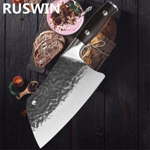 Full Tang Butcher Knife Handmade Forged High-carbon Clad Steel Kitchen Knife Cleaver Filleting Slicing Broad Cutlery Knife Tool