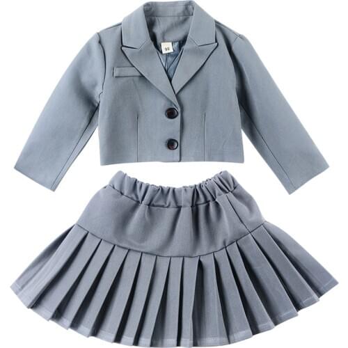 Girls Autumn Suit Set Children College Party Peformance Costume Kids Girls Blazer Pleated Skirts 2pcs Clothing Set