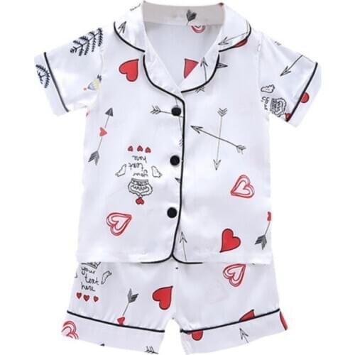 Short Sleeve Child Blouse Tops+Shorts Sleepwear Pajamas Kids Clothes Baby Pajama Sets Boys Girls CartoonHeart Shape Print Outfit