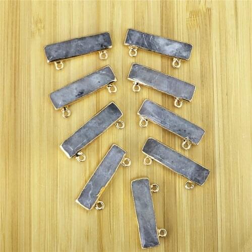 2021 Wholesale Natural Stone Pendant Fashion Rectangular Double Hole Connector for Jewelry Making DIY Necklace Accessories