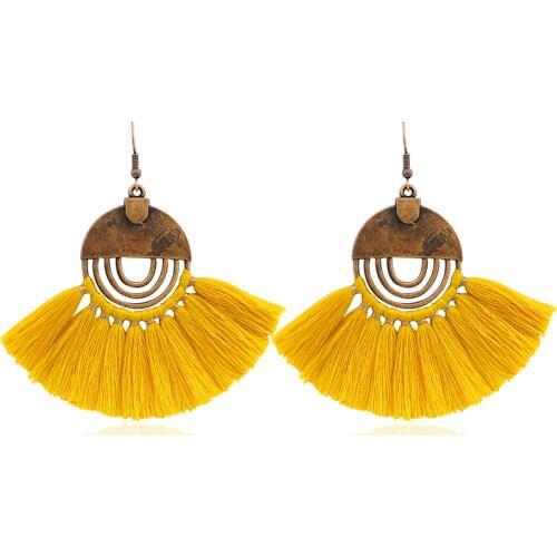 Hollow Round Bronze Tassel Earrings Retro Charm Multicolor Tassel Earrings Bohemian Women Fashion Jewelry Holiday Accessories