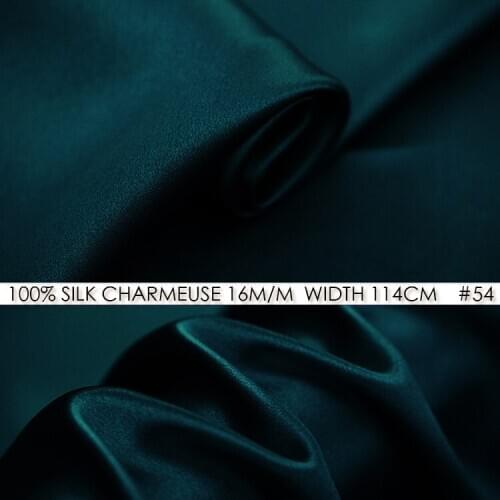 SILK CHARMEUSE SATIN 114cm width 16momme/100% Pure Silk Fabric/Patchwork Curtains Lighter Sewing Fabric NO54Deep Ocean Blue
