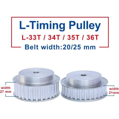 Pulley L-33T/34T/35T/36T Aluminum Material Pulley Wheel Process Hole 12 mm Slot Width 21/27 mm For L-Timing Belt width 20/25 mm