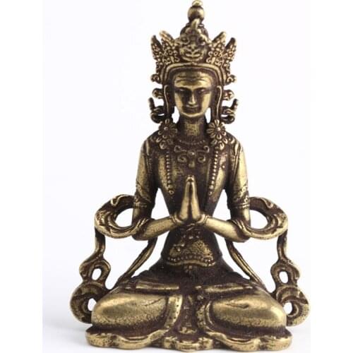 Meditation Buddha Statue Mini Solid Copper Buddha Statue Ornament Handmade Meditation Miniature Figurines Home Office Decor