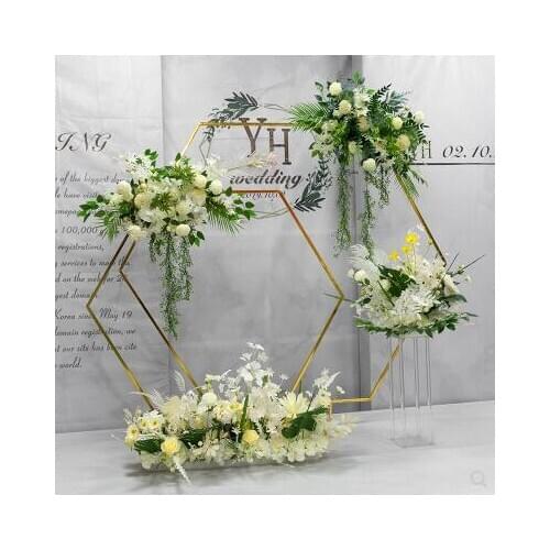 Wedding props geometric hexagon iron arch frame background decoration forest wedding stage iron frame