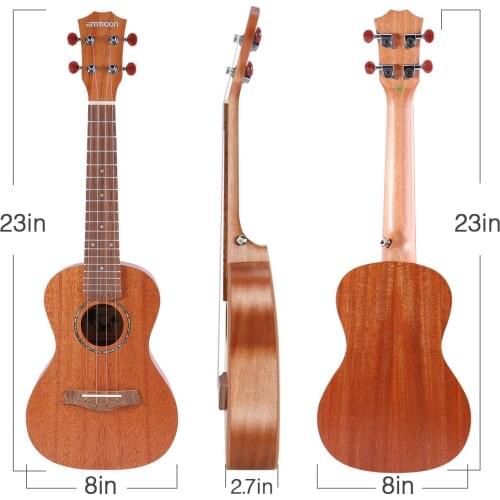 Ammoon 23 Inch Acoustic Concert Ukulele Kit Mahogany Plywood Ukelele with Gig Bag Uke Strap Spare Strings Clip-on Tuner Cleaning
