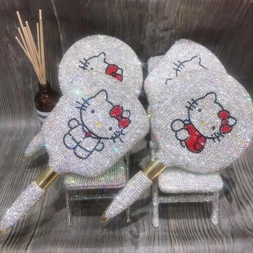 Bling Rhinestones Mirror Makeup Hand Held Mirror with Handle Kitty Cat Kawaii Mirror Handmade Decorative Hellooo Kitty Mirror