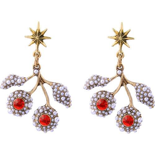 Unique Brand Design Beads Leaf Flower Dangler Earrings Shining Bright 2 colors Red Blue Crystal Drop Earrings Vintage Jewelry