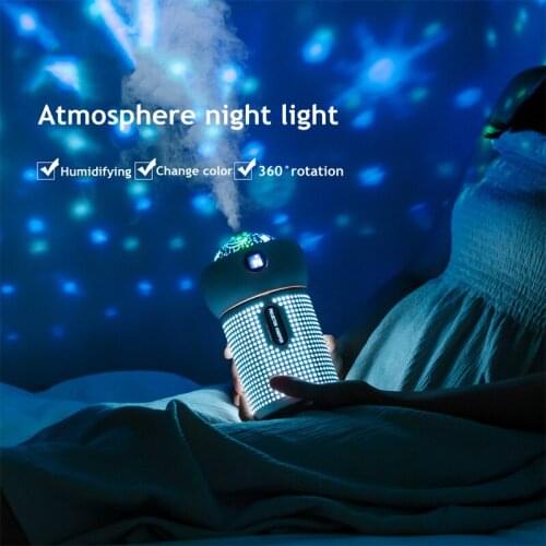 630ML Large Capacity Air Humidifier with Projection Lamp Wireless Water Mist Maker Fogger USB Aroma Diffuser for Home Office Car