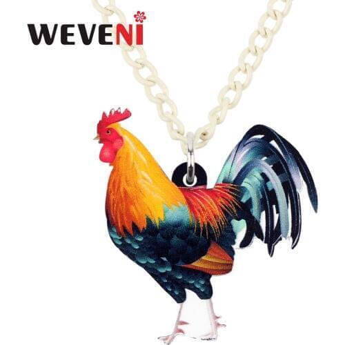 WEVENI Acrylic Anime Farm Rooster Chicken Necklace Pendant Chain Choker Bijoux Jewelry For Women Girls Collier Hot Gift Dropship