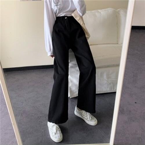 Women All-match College Casual BF Style Straight Pants 2021 White Korean Full Length Loose Ins Pop Jeans Stylish Spring Trousers