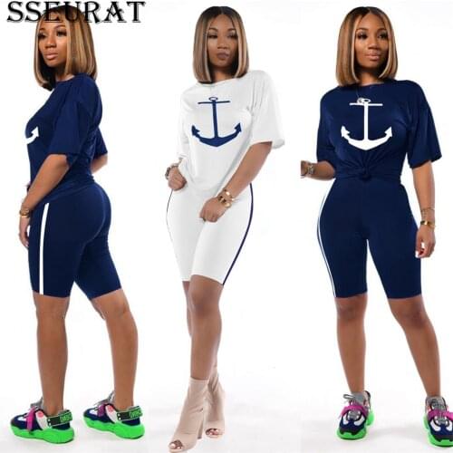 SSEURAT Casual Tracksuit Women Two Piece Set Summer T-Shirts And Shorts sets Print Short Sleeve Top Tees Female Suits 2021
