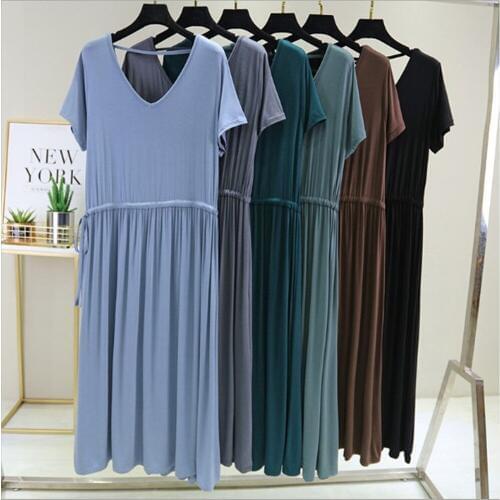 Fdfklak 2020 Summer Lingerie Femme V-Neck Sexy Sleepwear Women Nighty Short Sleeve Modal Loose Nightgown Sleeping Dress