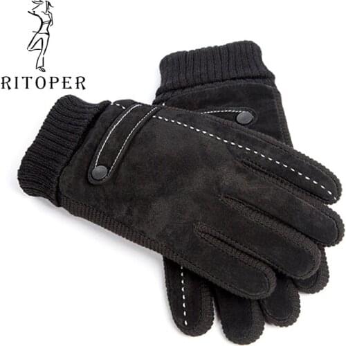 RITOPER 2018 Winter Gloves Men Touch Screen Thicken Plus Velvet Warm Snow Non-slip Waterproof Pig Skin Cycling Motorcycle New